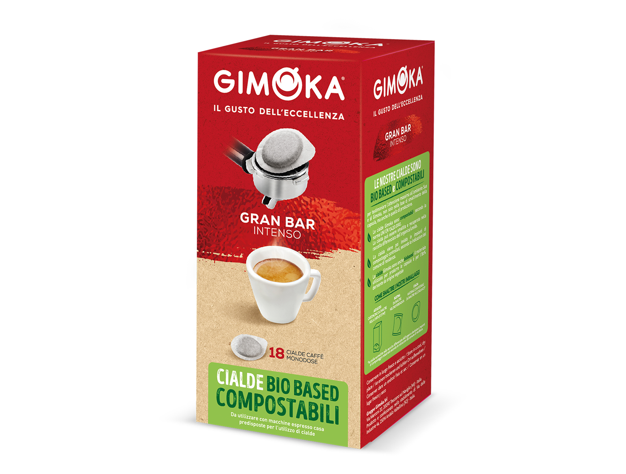 6 Scatole con 18 Cialde Gran Bar Intenso Compostabile Bio Based Gimoka Cialde ESE 44mm